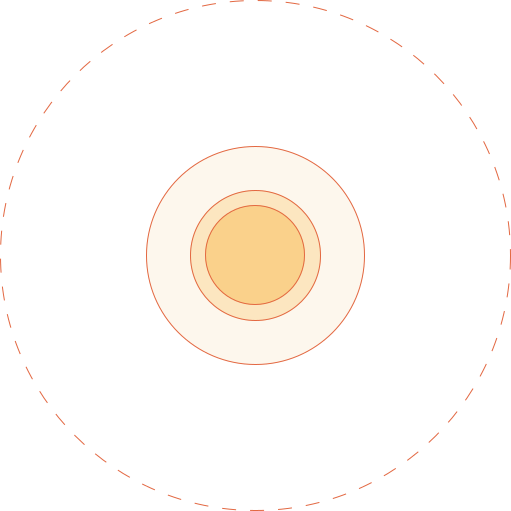 Orange icon of a sun with solid and dotted lines