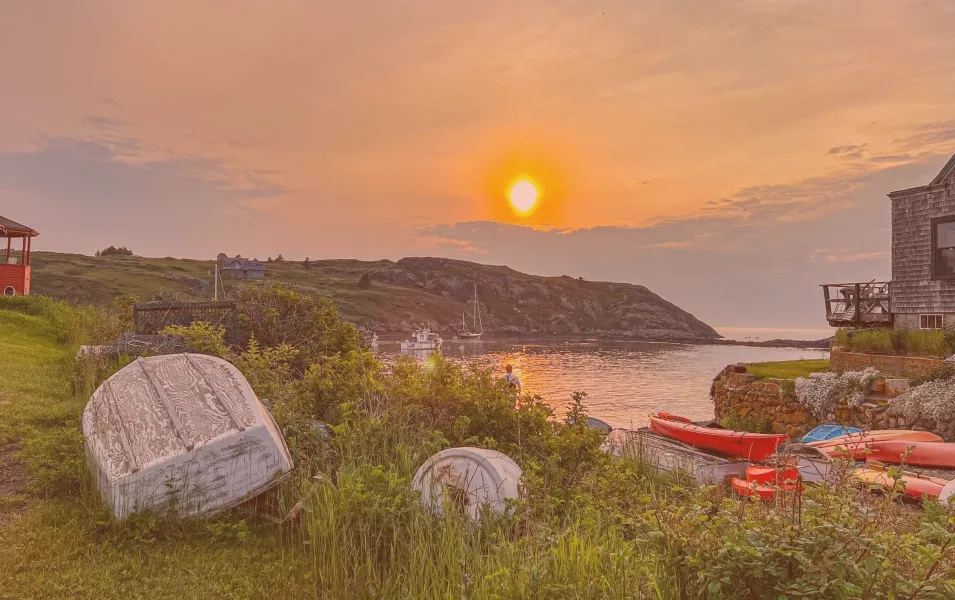 Boats lie near the Maine coast